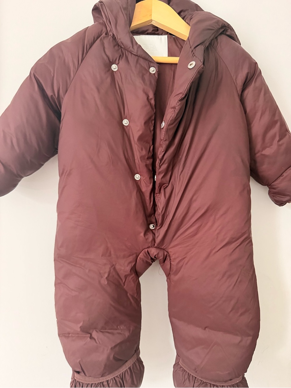 Zara Kids Maroon Hooded Puffer One-Piece Snowsuit